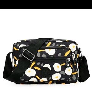 Black Floral Crossbody Shoulder Bag - Unbranded